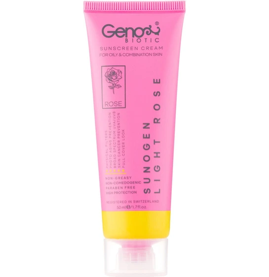 کرم ضد آفتاب ژنوبایوتیک پوست چرب و مختلط رز روشن حاوی SPF50 حجم 50 میل