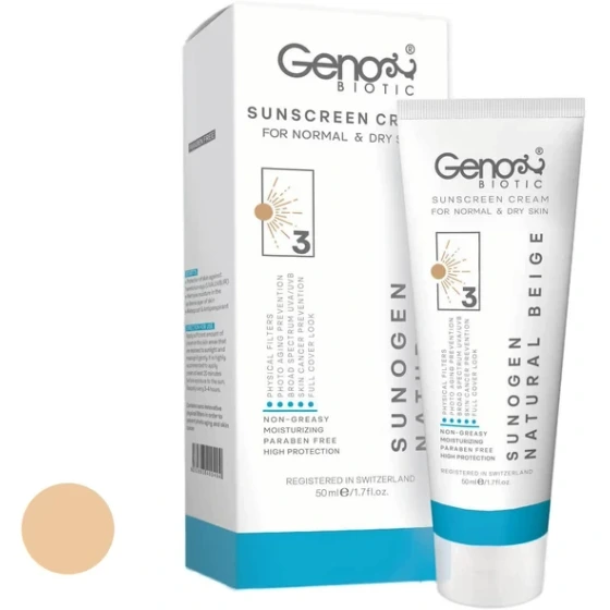 کرم ضد آفتاب ژنوبایوتیک پوست خشک بژ طبیعی SPF50