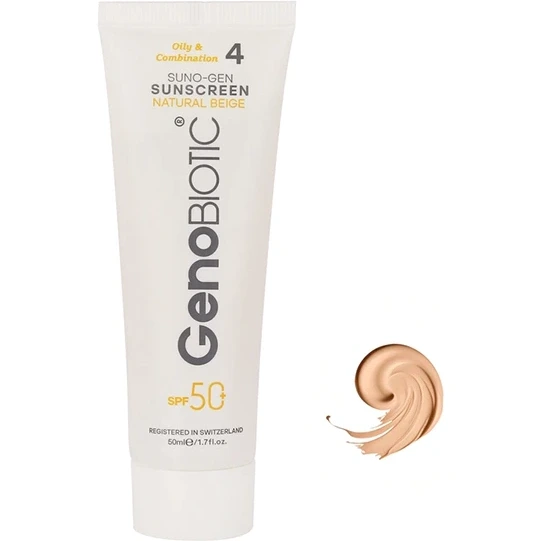 کرم ضد آفتاب ژنوبایوتیک SPF50 رنگی مناسب پوست چرب و مختلط حجم ۵۰ میلی لیتر بژ طبیعی